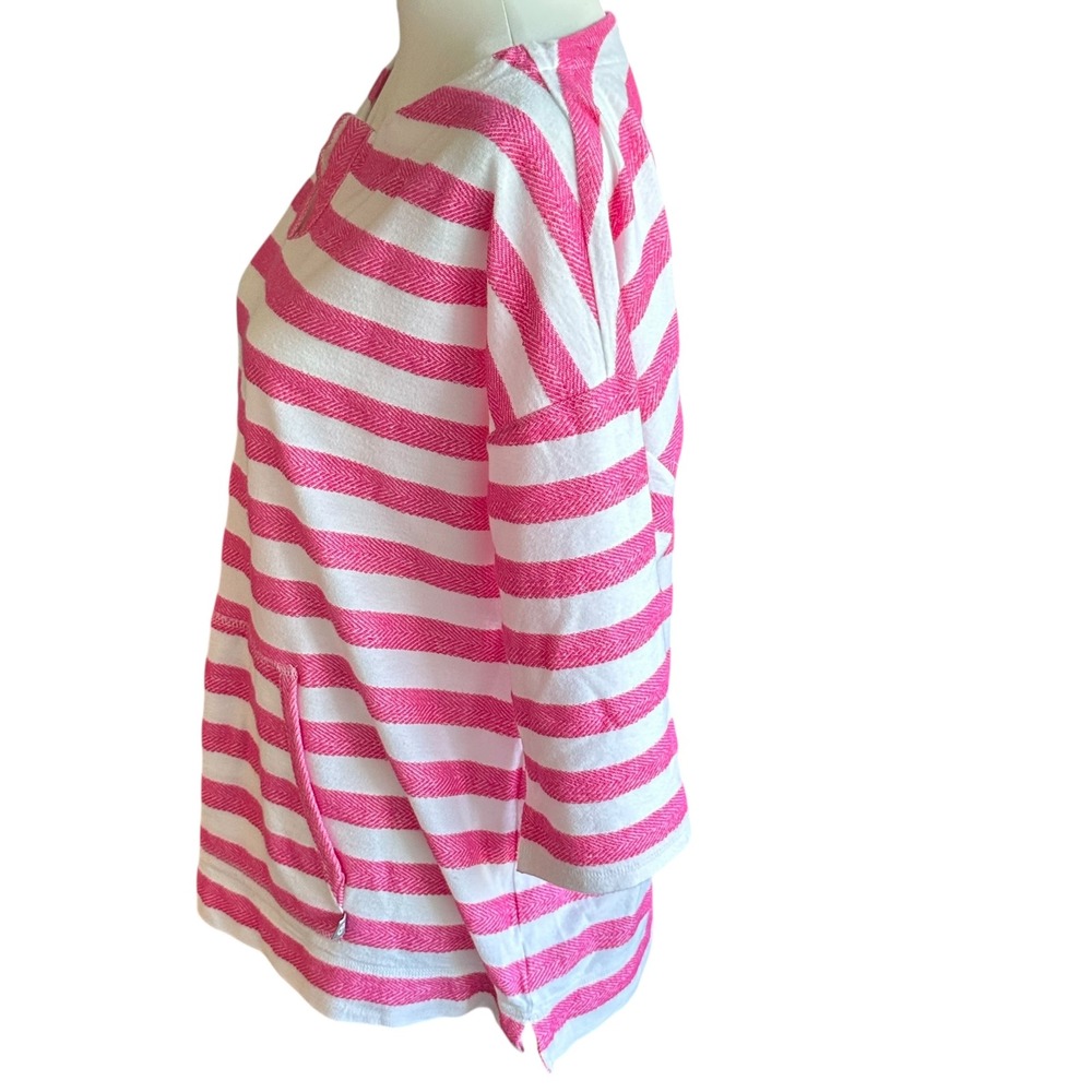 T by Talbots Top Women's XL Pink‎ White Striped 3/4 Sleeve Tunic Top Boat Neck - Picture 2 of 9